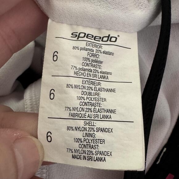 Speedo Swimsuit Womens 6 Pink Black Striped Strappy Back One Piece Swimwear - Picture 5 of 7